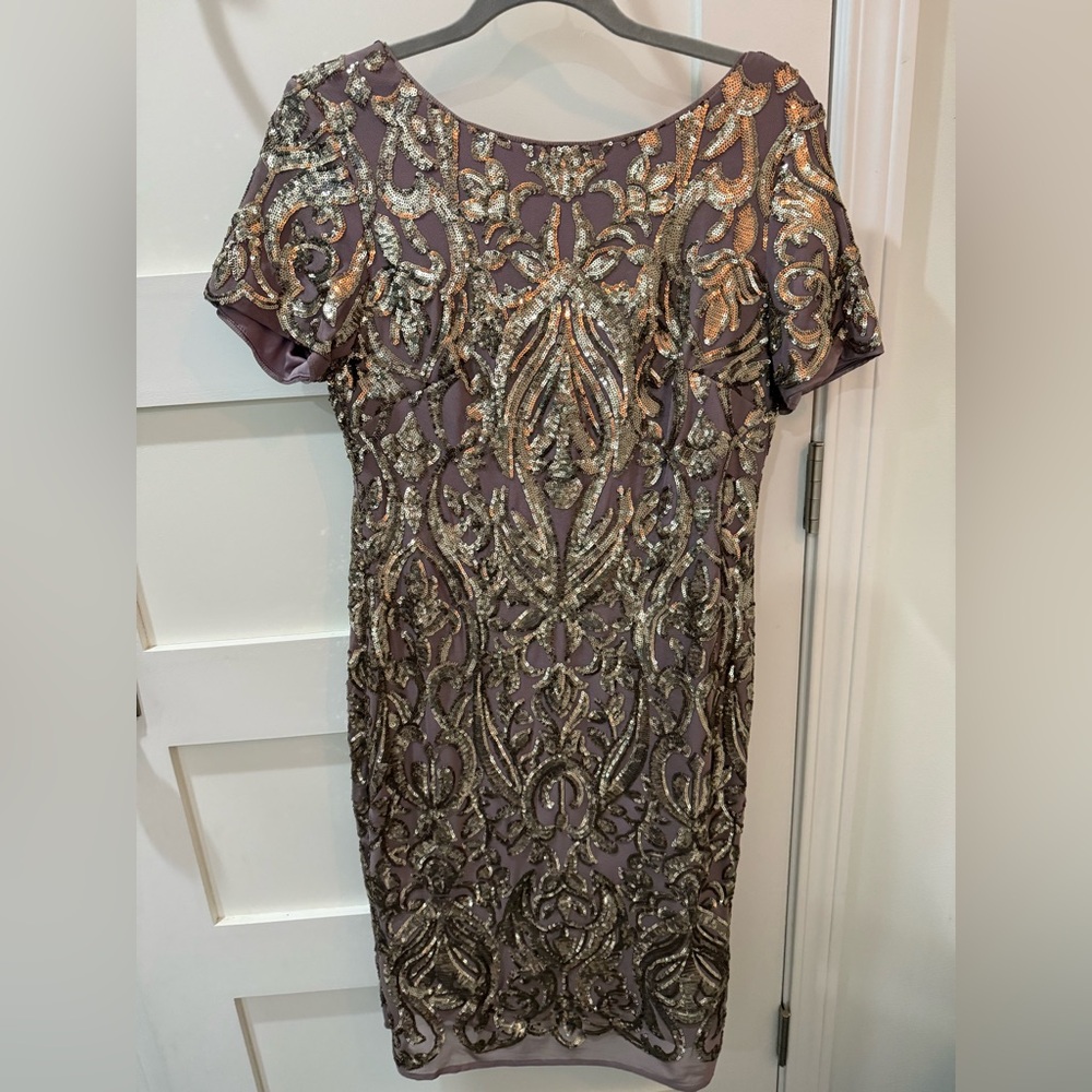 R&M Richards Purple Mini Dress with Gold Sequin Embellishment